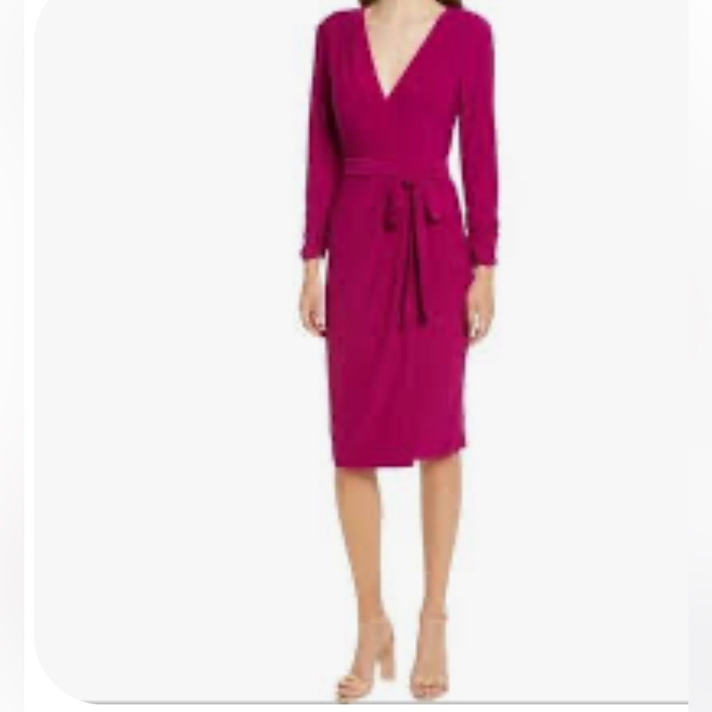 Eliza J Ruched Magenta
Long‎ Sleeve Faux Wrap
Dress